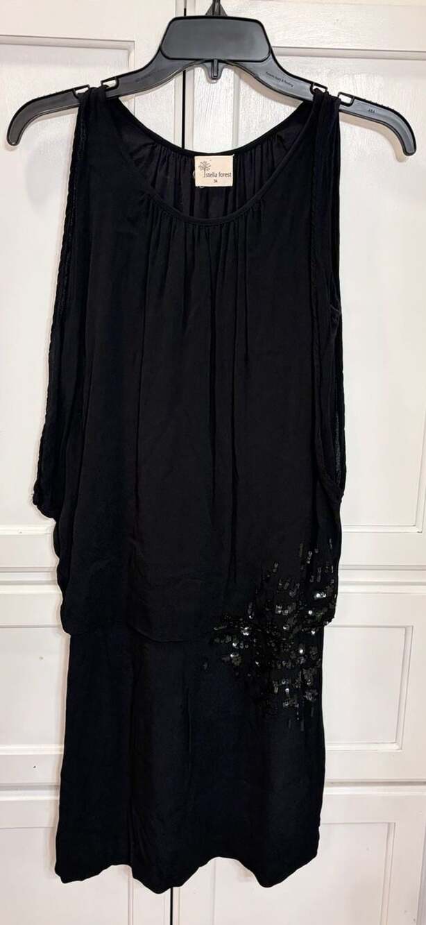 Stella Forest Black Sequin Embellished Layered Dress Size 34 Artsy Avant Garde